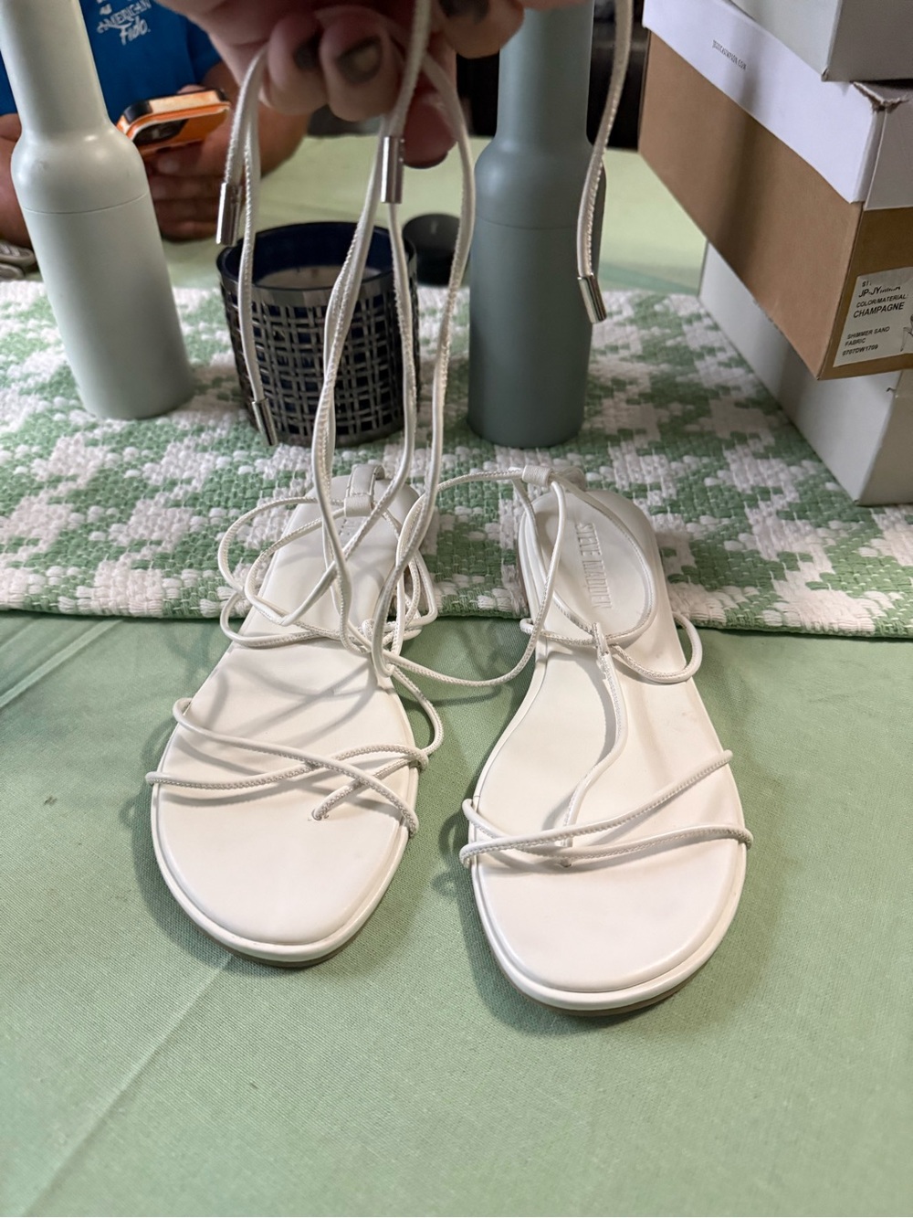 Steve Madden White Lace-Up Strappy Sandals